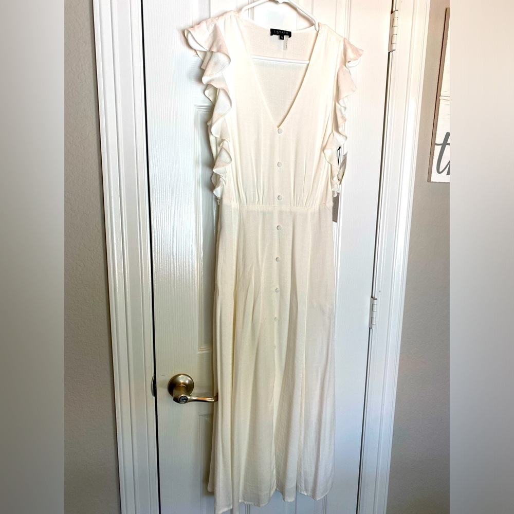 1 STATE White Flutter Sleeve Dress SMALL